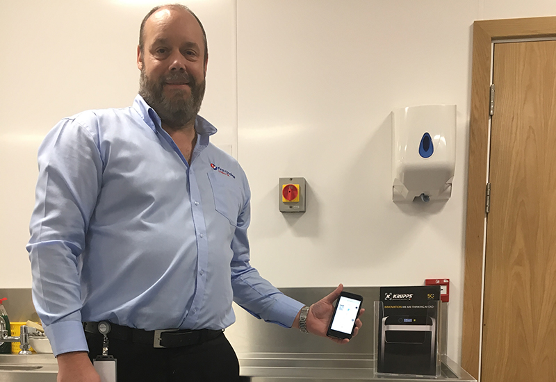 Technical training manager Martin Dagnall can now monitor the Krupps dishwasher at First Choice headquarters via Wi-Fi.